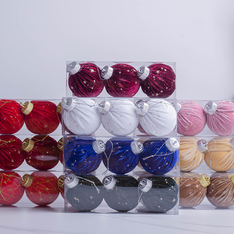 Decoraciones de Navidad personalizadas colgantes de árbol de Navidad 8cm espuma de veludo de oro bolón de Navidad colgantes de Navidad