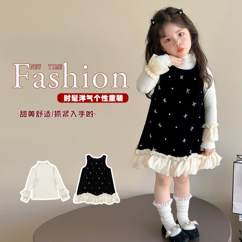 女童洋气春秋季两件套连衣裙女宝宝2025新款韩版时髦公主裙秋装潮|undefined