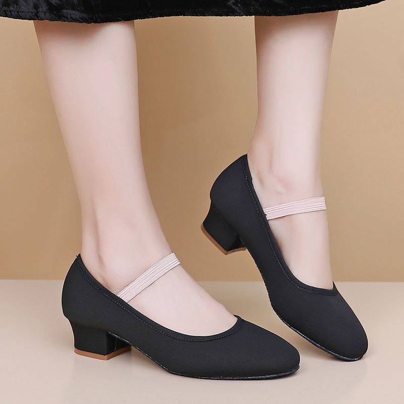 Cross-border black belt heel test representative character dance shoes children's female ethnic ballet practice shoes teacher dance shoes