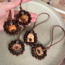 天然木质卡通咖啡豆手机链挂饰钥匙扣配件萌系包挂挂件饰品配饰