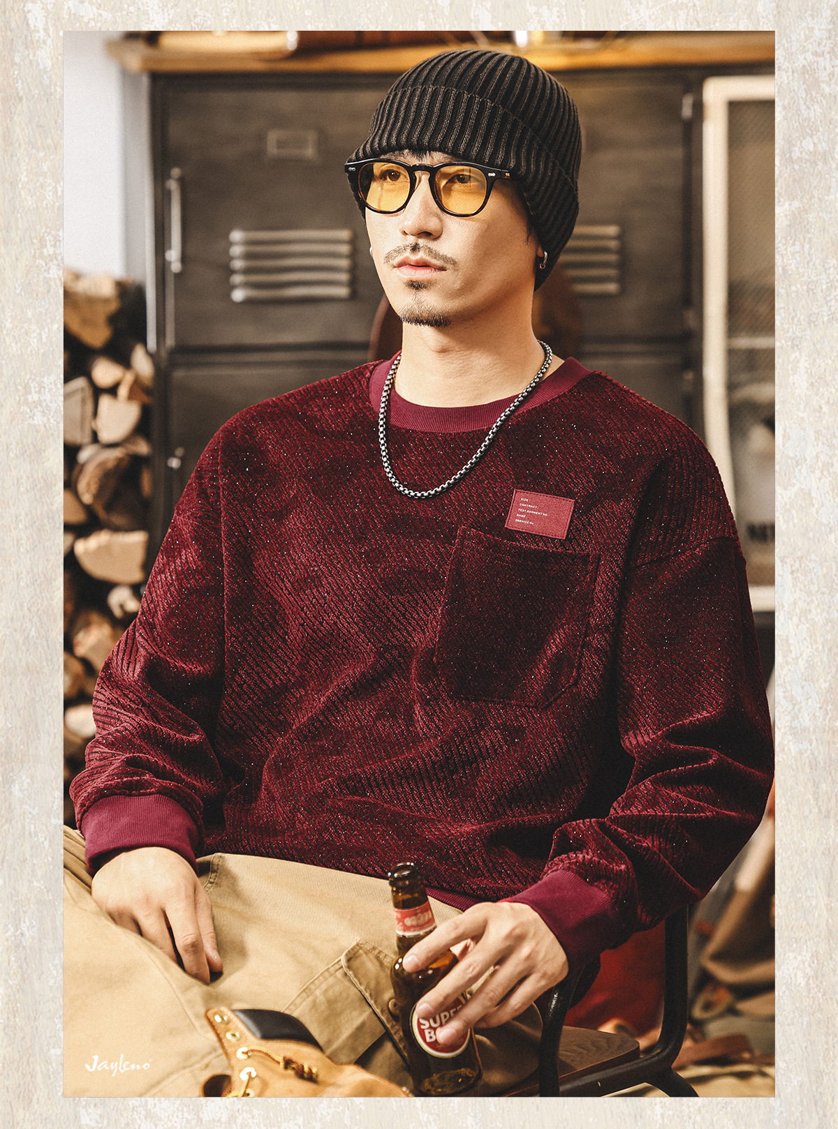 Felpa uomo stile american retro oversize in cotone pesante_voghion.com