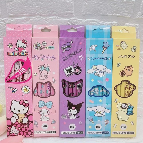 Cute pet cute cartoon monochrome wooden pencil Sanrio Kuromi Pudding Dog HB writing pencil 12 pieces wholesale