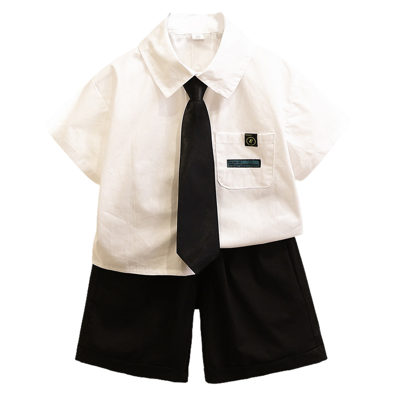 7119 Traje de manga corta para niños 2025 verano nuevo estilo camisa de moda para niños ropa de jardín para bebés ropa de verano de dos piezas de moda