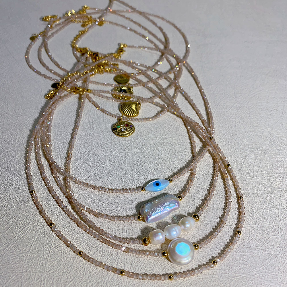 Baroque Pearl Necklace With Natural Stone Eye Shell Pendant_voghion.com