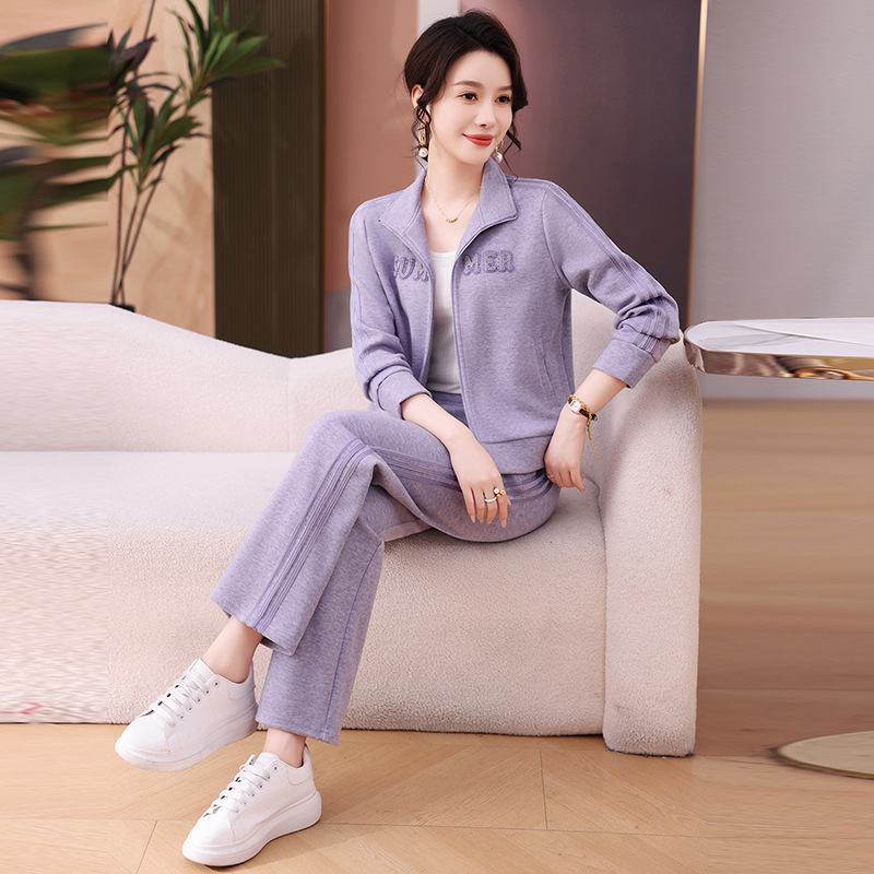 秋季时尚运动套装女士春秋2025新款小个子妈妈开衫卫衣休闲两件套|undefined