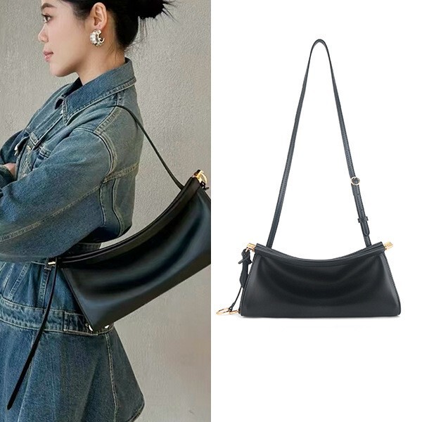 Fashion Versatile Shiny Open Cowhide Leather Clutch Niche Design Casual Solid Color Commuter Shoulder Underarm Bag