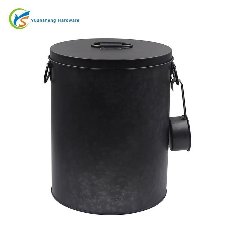 Трансграничная бочка для хранения зерна для домашних животных Черная круглая Оцинкованная железная емкость для корма для кошек Бочка для корма для собак с ложкой Бак для корма для домашних животных