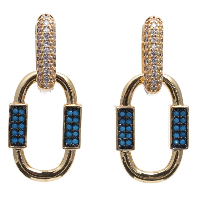 Pendientes ovalados geométricos de estilo frío de metal europeo y americano con pendientes de moda retro de personalidad de diamante de color