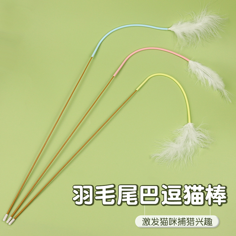 老鼠尾巴逗猫棒猫咪玩具互动猫玩具老鼠硅胶逗猫杆亚马逊跨境厂家