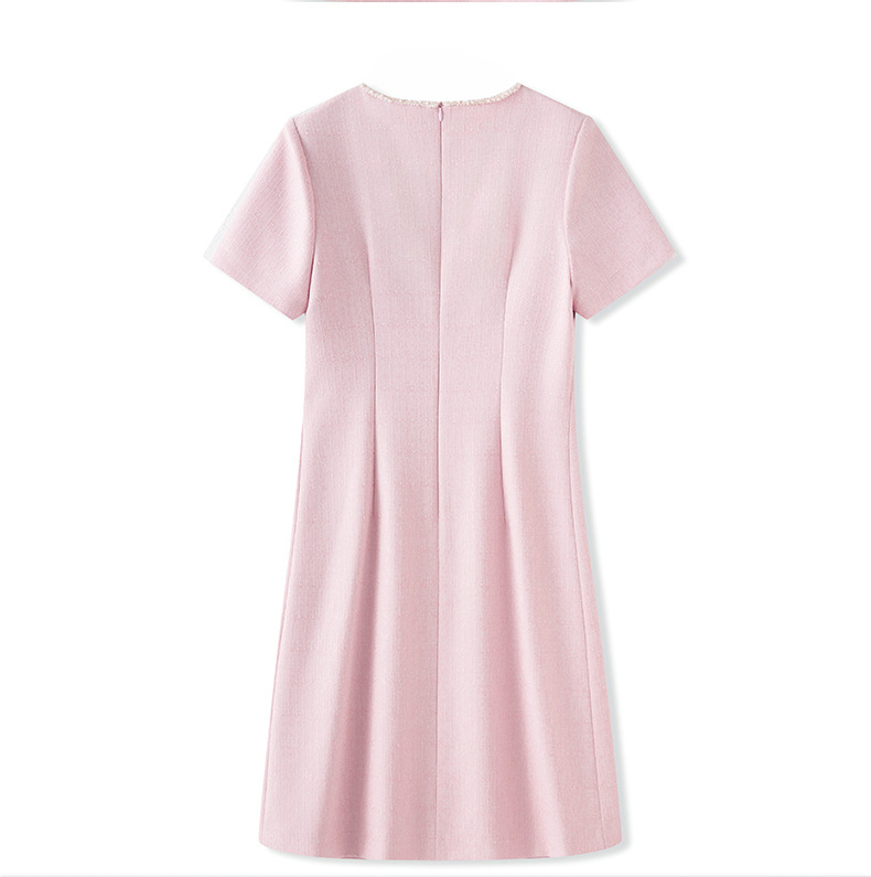Váy liền nữ kiểu Pháp cổ tròn tay ngắn dệt jacquard ôm nhẹ — Màu be chi tiết 19