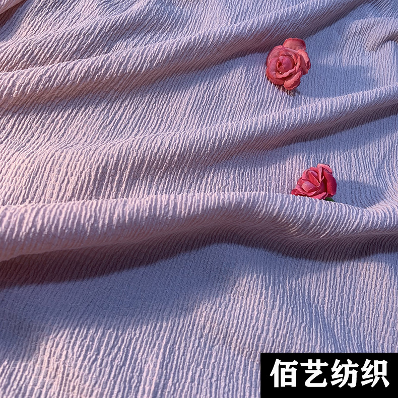 春秋新款牙签条弹簧皱压折针织布料工艺不规则肌理感纹路服装面料