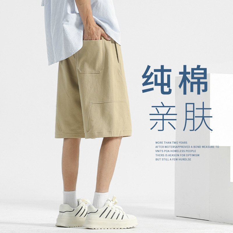 Pure Cotton Shorts Men's Summer Outer Wear Thin Loose Straight Men's Pants Tooling Beach Pants Sports Pants Casual Pants