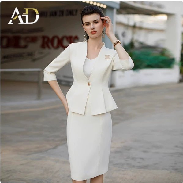 Beige classic suit jacket, skirt