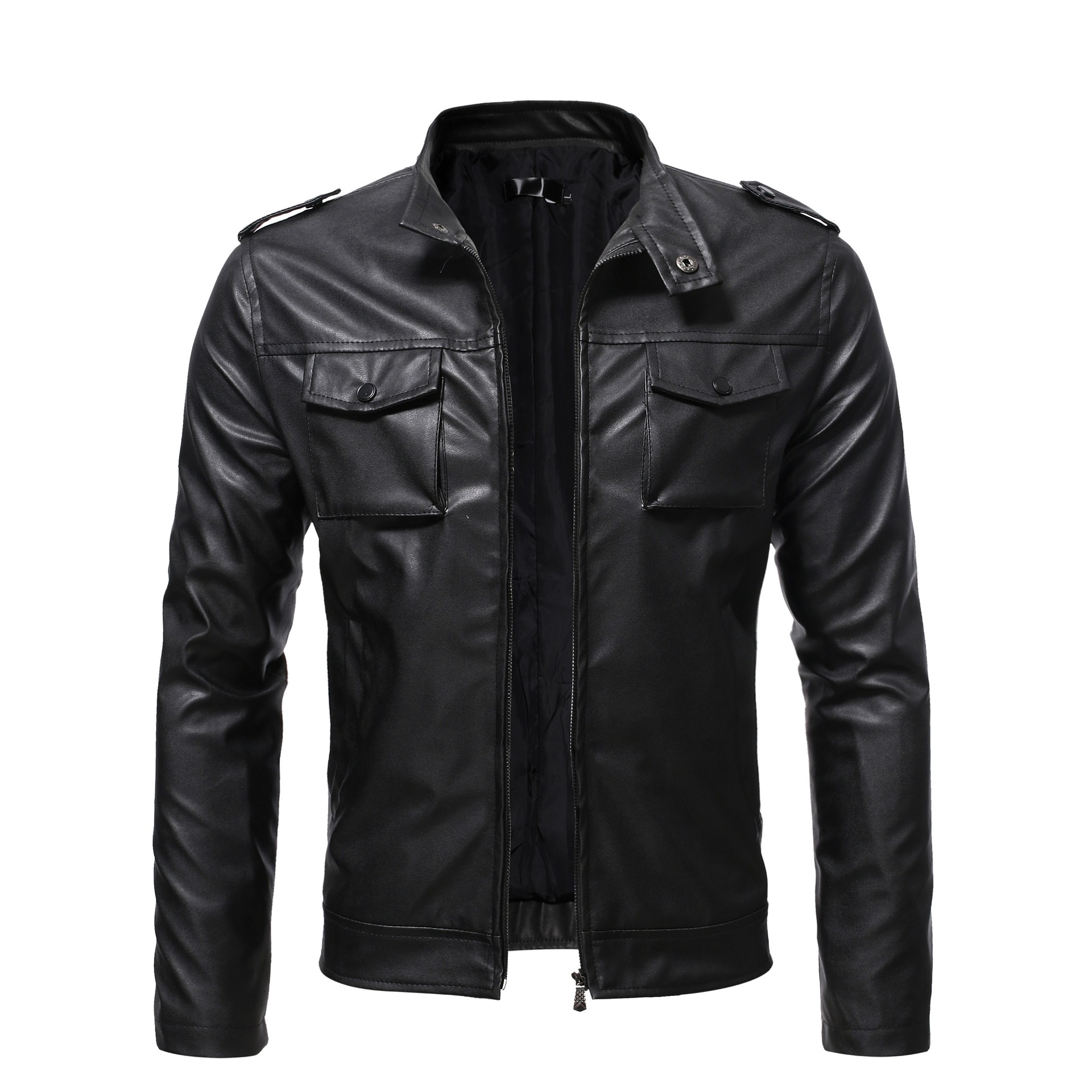 Men's autumn and winter new leather jacket fashionable business trend stand collar motorcycle leather jacket work jacket_voghion.com