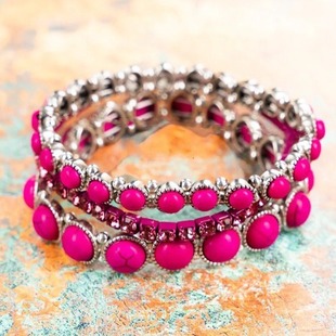 European and American New Fashion Retro Bohemian Style Inlaid Turquoise Rhinestone Alloy Bracelet Multi-Layer