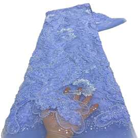 高档立体盘带花股绳刺绣蓬松材质网纱礼服连衣裙子布面料net lace