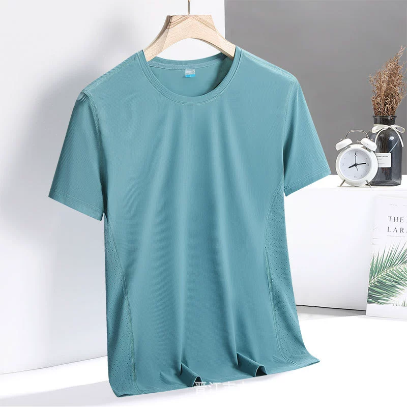 Summer thin quick dry silk breathable short elastic short sleeve T-shirt, loose fit