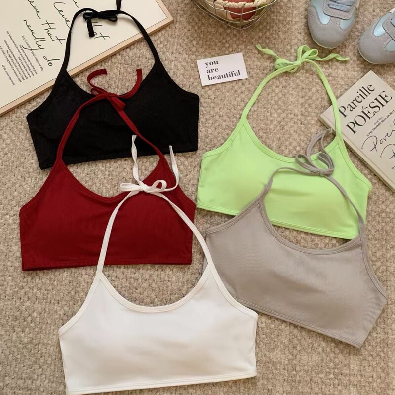 6821 # Beach Vacation Style Strappy Halter Neck Camisole with Chest Pads and Bandeau Top for Women