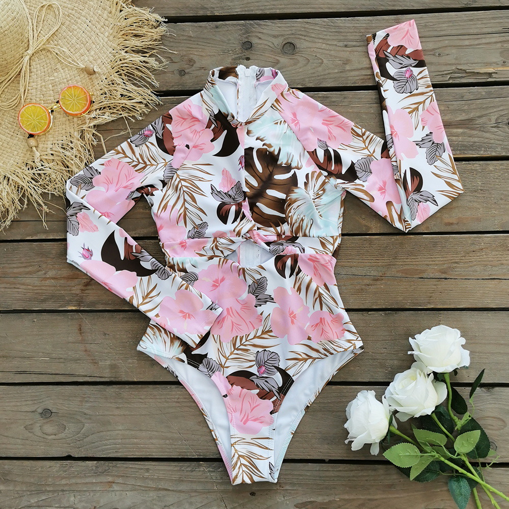 263g Weight Long Sleeve Sleeve Length Pullovers Placket Type Polyester Fabric Type Regular Top Length One-pieces Tops Type 1 Piece Quantity Swimming Occasion Round Neck Neckline Comfort Function Regular Fit Fit Type Flower Pattern Women's Gender Sweet Style Women's Sweet Flower 1 Piece One Piece Swimwear 1