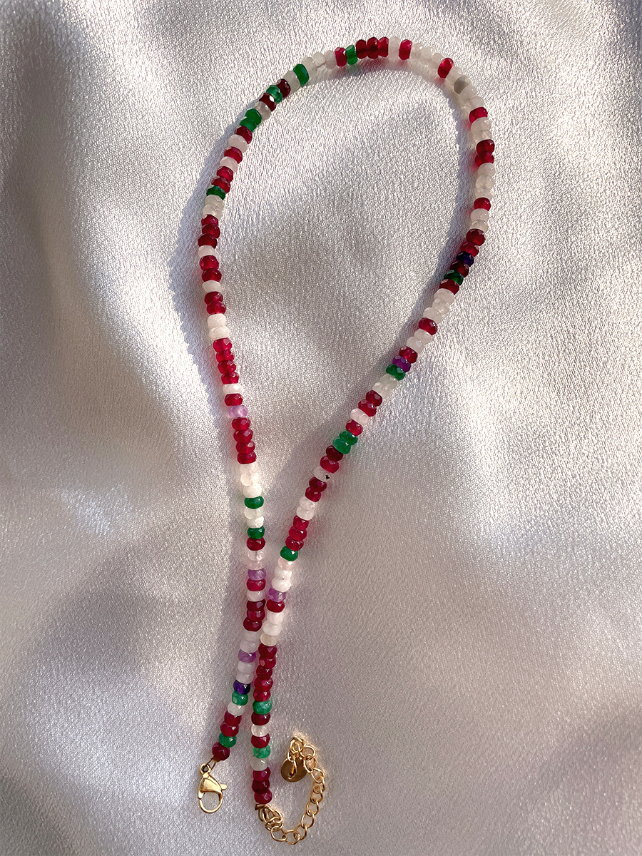 Fashion Round natural stone Titanium Steel Beaded Necklace 1 Piece