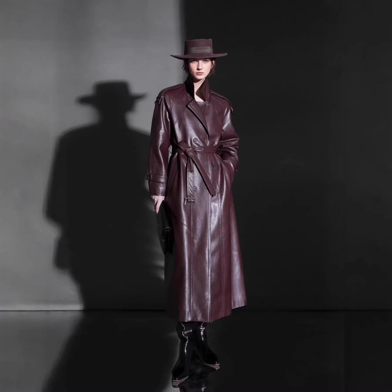 Korean Style Simple and Cool Leather Jacket, Retro Leather Coat, Trendy Fashion Design, Lace-Up Women's Long Coat 2026 Korean Style Simple and Cool Leather Jacket, Retro Leather Coat, Trendy Fashion Design, Lace-Up Women's Long Coat 2026