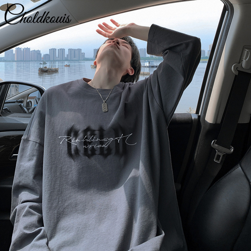 Long-Sleeved Thick Heavyweight Men's Shirt Pure Cotton Round Neck Bottoming Shirt Spring and Autumn Loose Long-Sleeved Long-Sleeved Thick Heavyweight Men's Shirt Pure Cotton Round Neck Bottoming Shirt Spring and Autumn Loose Long-Sleeved