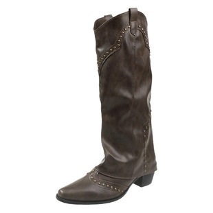 Retro rivet high pants boots French style women's boots versatile Western cowboy boots Knight boots small long boots