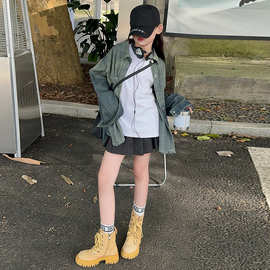 女童春秋洋气牛仔外套中长款衬衫2025春季新款中大童休闲上衣批发