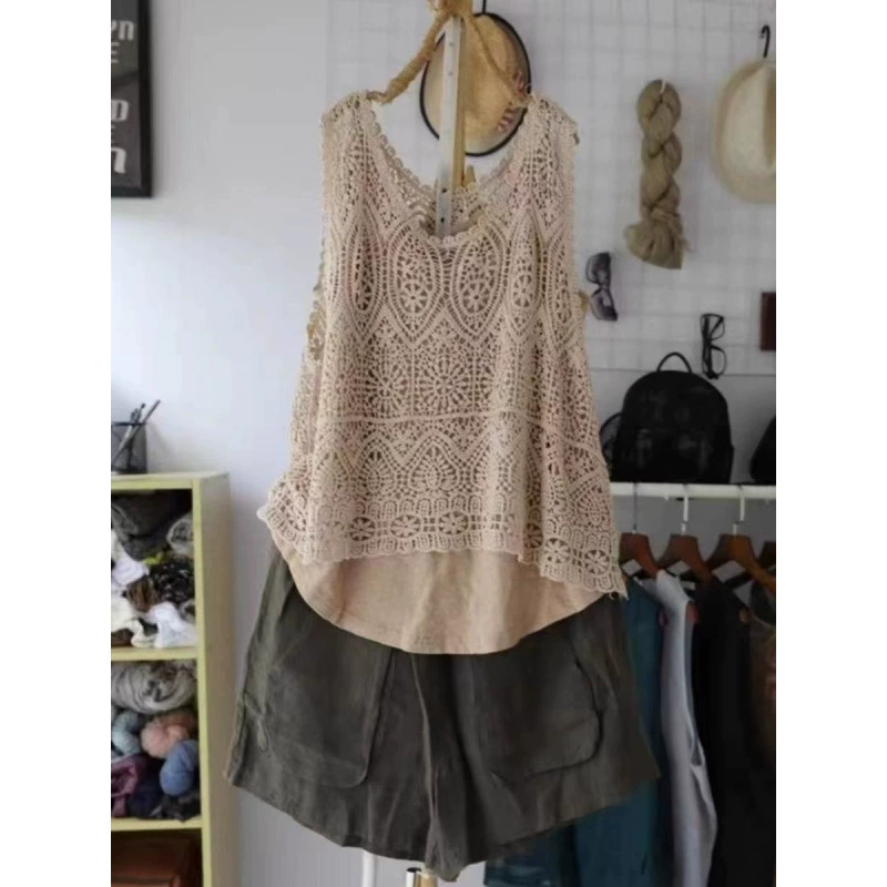 Cotton summer retro knitted thin vest sleevless