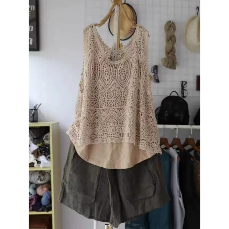 Cotton summer retro knitted thin vest sleevless
