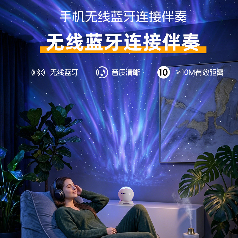 跨境新款蓝牙音响灯北极光星空投影仪音月灯氛围灯情侣礼品