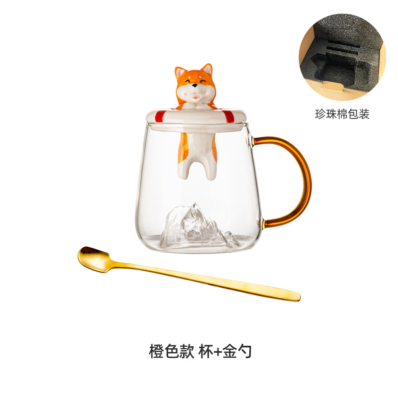 Borosilicato taza Linda taza con tapa de los hombres y mujeres taza de té café Shiba Inu Husky taza regalo