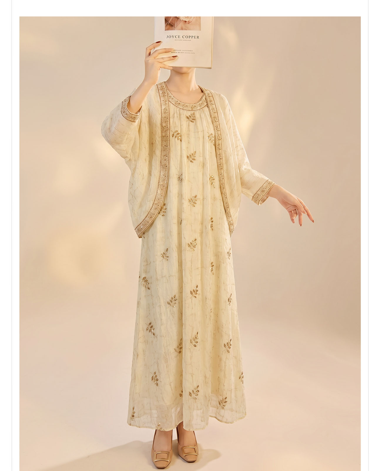 Bộ cardigan thêu đính cườm và đầm phong cách nữ tính — bộ đồ, Trang phục, Áo khoác chi tiết 11