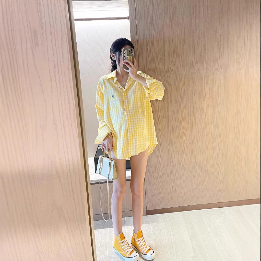 RL Ralph Pony Embroidered Long-sleeved Plaid Shirt Women's POLO Cotton Sunscreen Shirt Spring and Summer Casual Top
