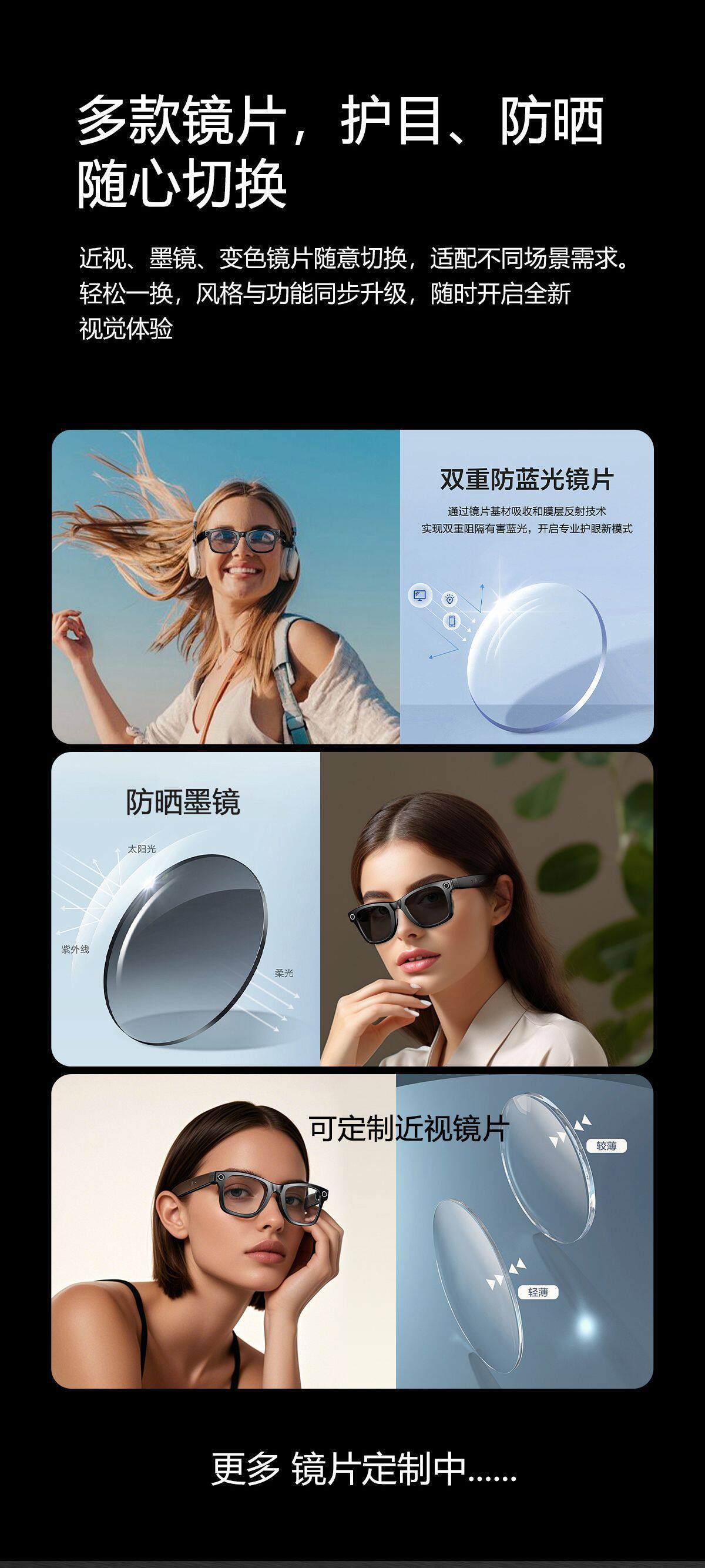 2025智能眼镜800W像素AI拍摄摄像头高清拍照录像语音通话翻译眼镜