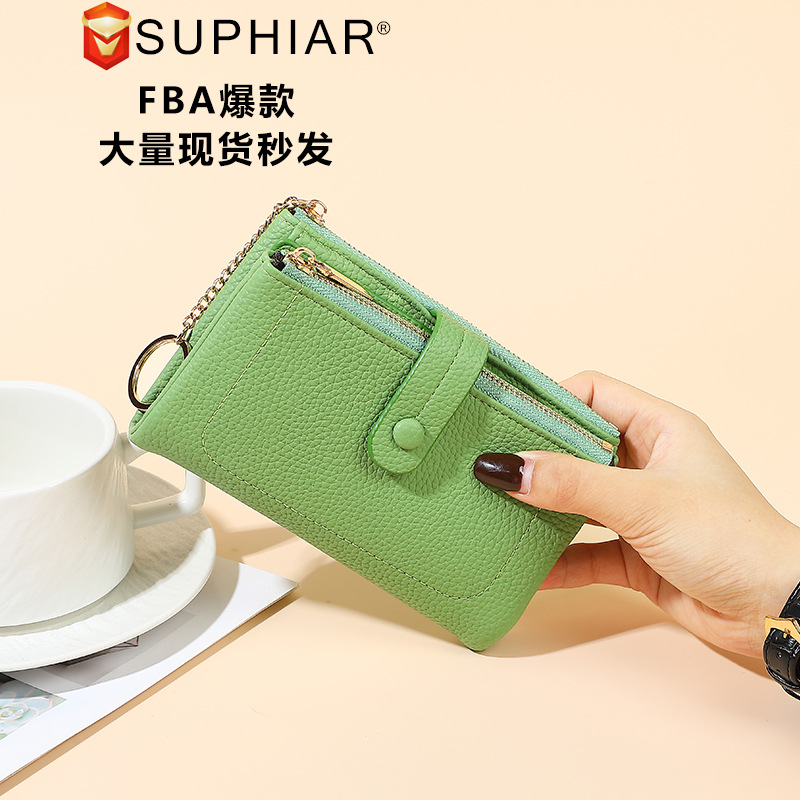 Monedero de mano para mujer japonesa de longitud media, monedero con doble cremallera, billetera transfronteriza de tres pliegues de gran capacidad con múltiples tarjetas