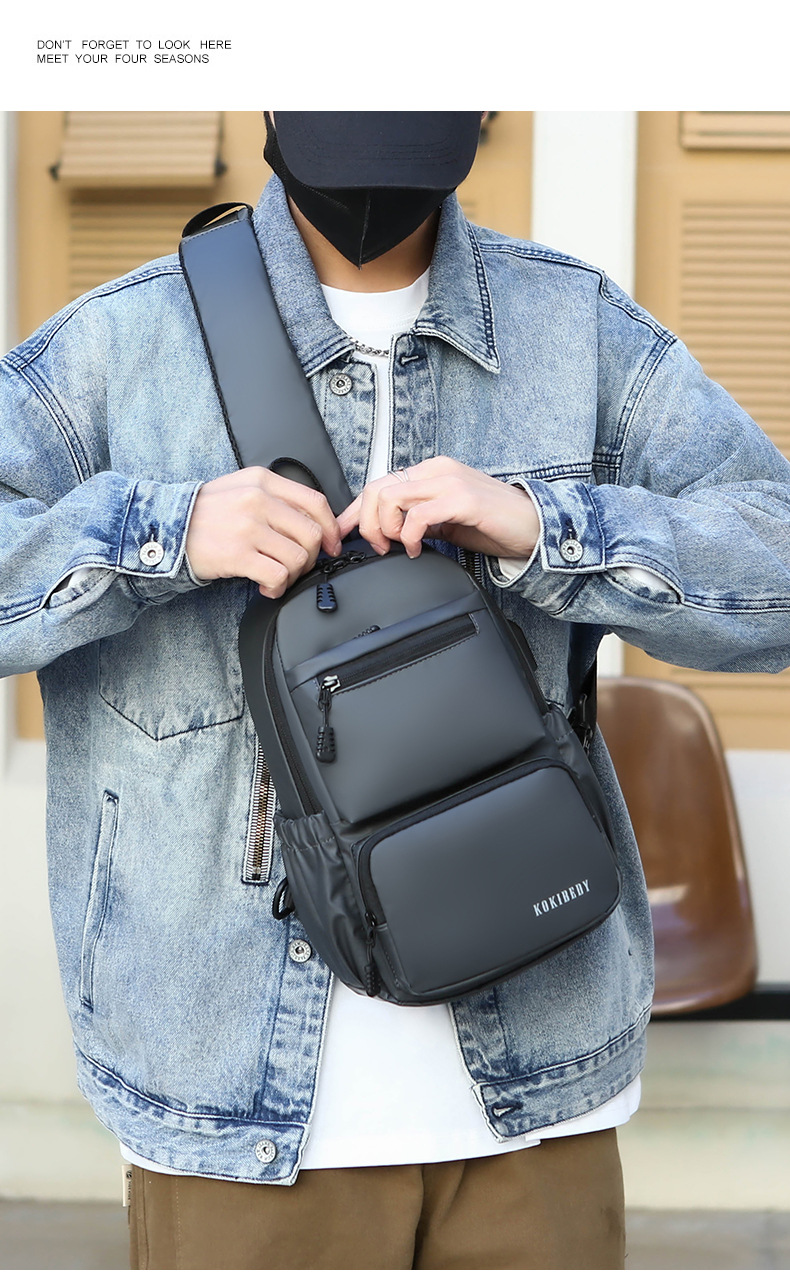 Men's chest bag, crossbody bag, single-shoulder bag, multi-functional large-capacity men's bag, water-resistant chest bag, small bag, cross-border undefined