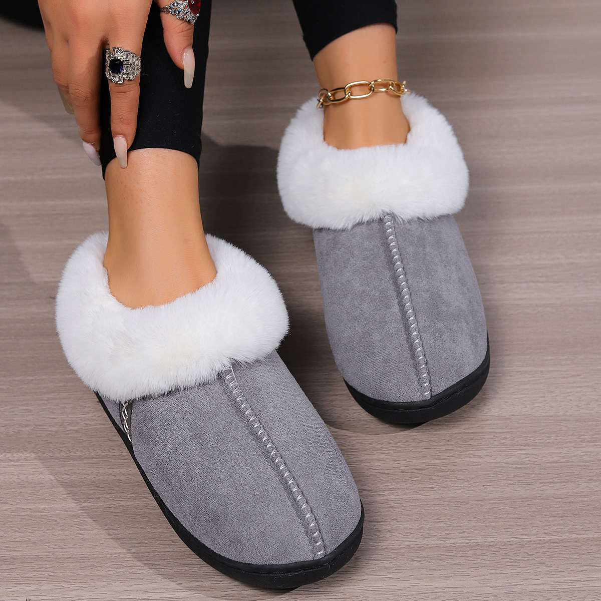 Home cotton slippers female Baotou cotton drag indoor household non-slip neutral slippers_voghion.com