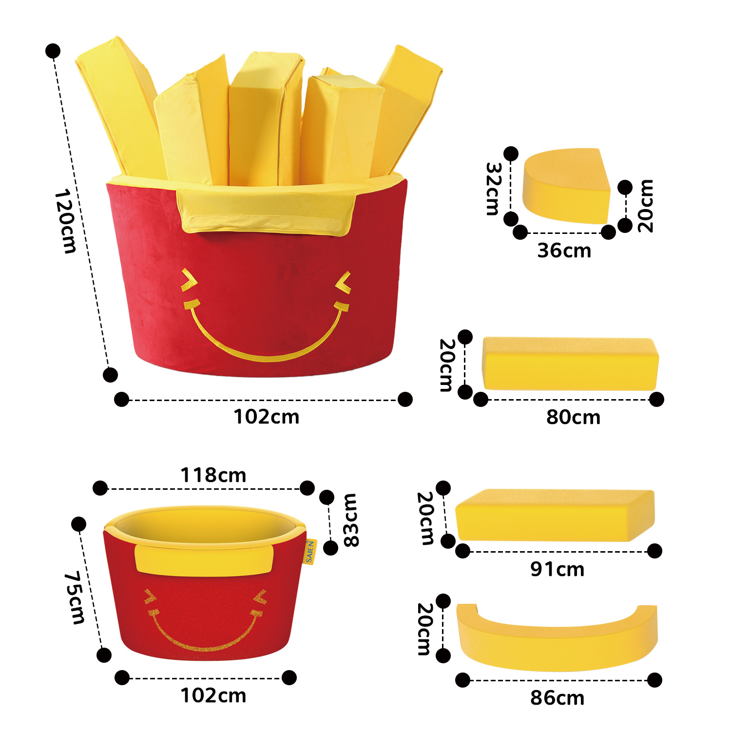 Sofá de patatas fritas creativo para niños Sofá de fritas modular Sofá de compresión modular Sofá de niños
