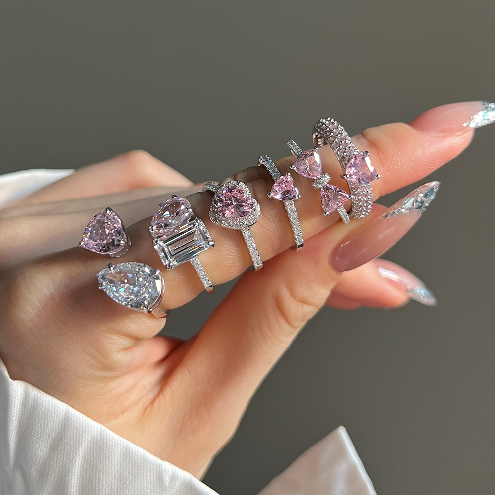 3g Weight Zircon Inlay Material Rings Classification 1 Piece Quantity Daily, Date Occasion 925 Sterling Silver Material Water Droplets, Heart Shape, Bow Knot Pattern Women's Gender Plating Design Elegant, Sweet Style 925 Sterling Silver Zircon Water Droplets Heart Shape Bow Knot Rings 925 Sterling Silver Rings 2