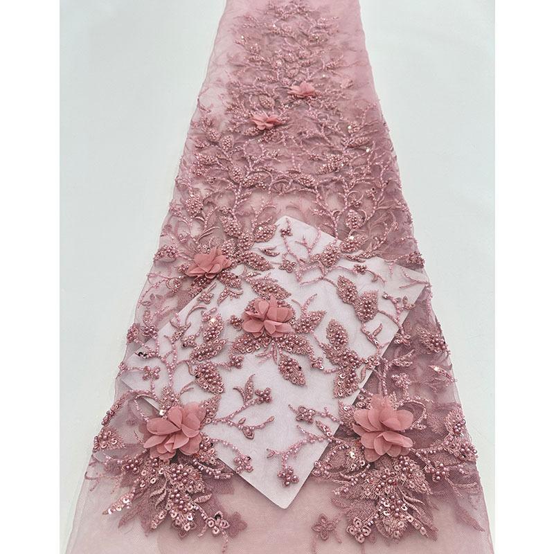 Comercio exterior venta caliente sequinilla bordado tela de tela de cabida falda tubo de perlas bordado tela de malla de bordado tubo de perlas tridimensional tela de moda