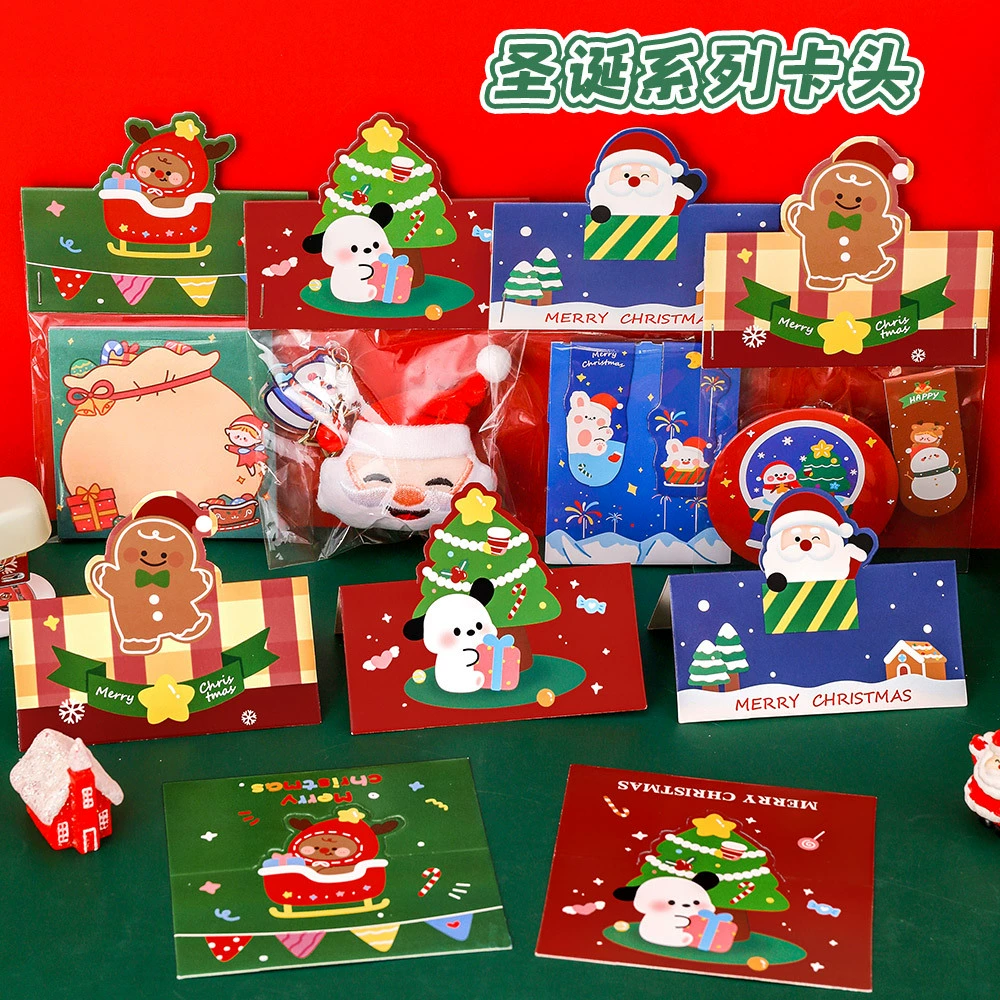 Симпатичная рождественская открытка с мультяшной головой, рождественское украшение, стерео маленькая открытка, упаковочный материал для рождественского подарка