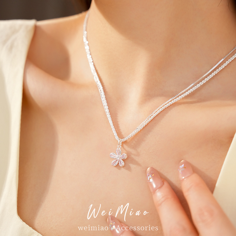 Coreano inns arco de zircon collar de flores lujoso ligero de lujo de alta calidad cadena clavícula fresca y dulce conjunto de joyería
