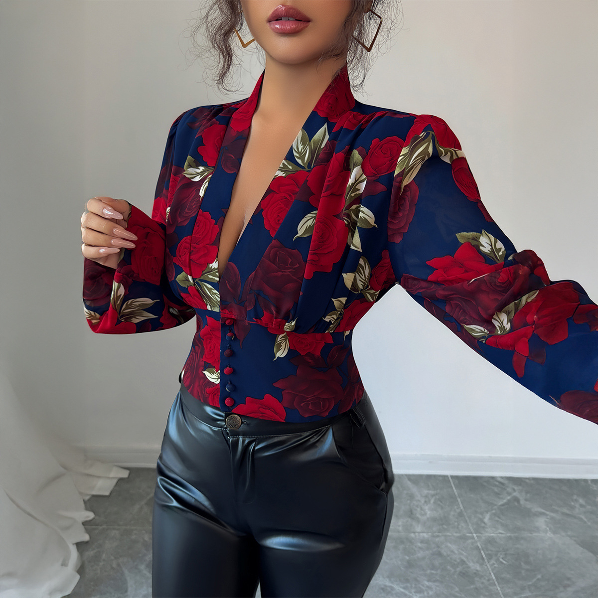 High Waisted Printed Vest Shirt Women's Elegant Style Casual Blouse For Spring/Autumn Summer Regular Fit Polyester_ecoleips.com