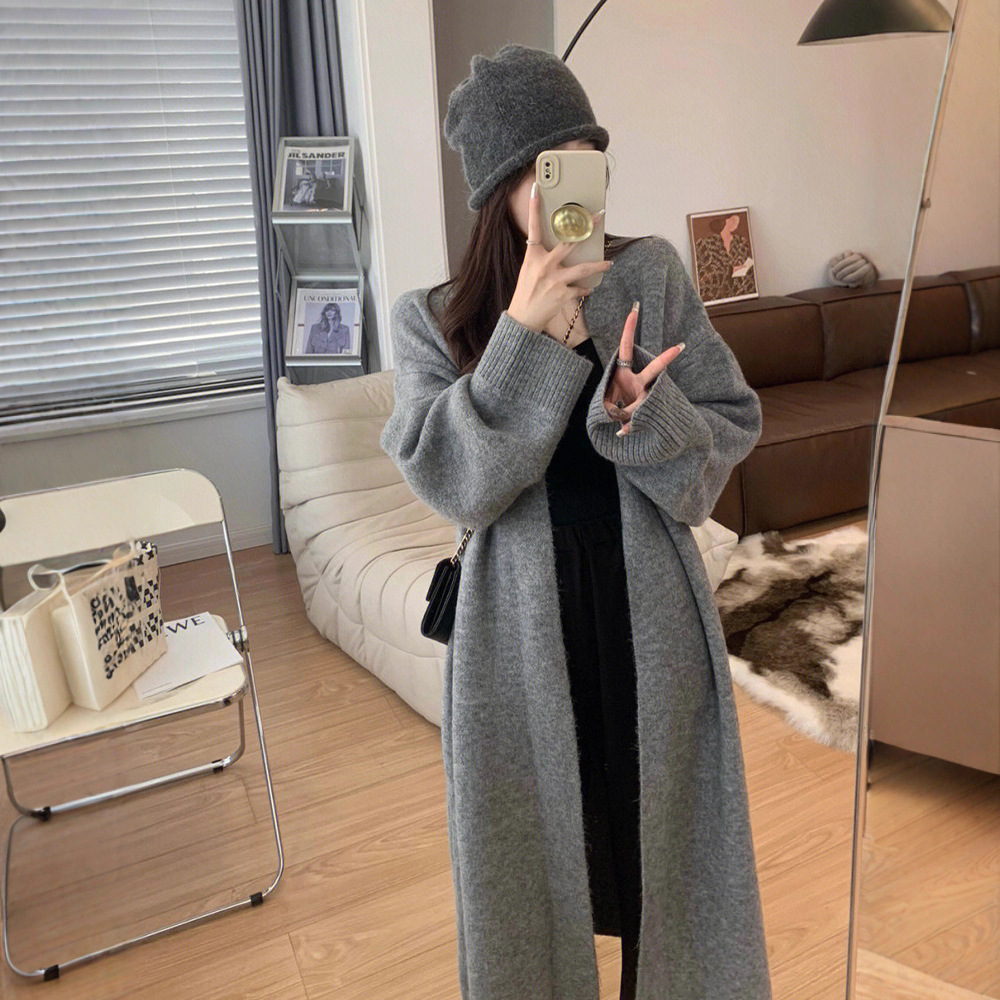 慵懒风软糯中长款针织开衫女秋冬高级感过膝毛衣外套轻奢名媛大衣