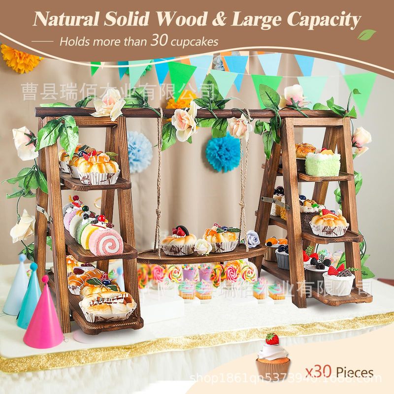 木製トレイ収納ラックカップケーキスタンドパーティー誕生日アフタヌーンティーデザートディスプレイスタンド装飾多層トレイ|undefined