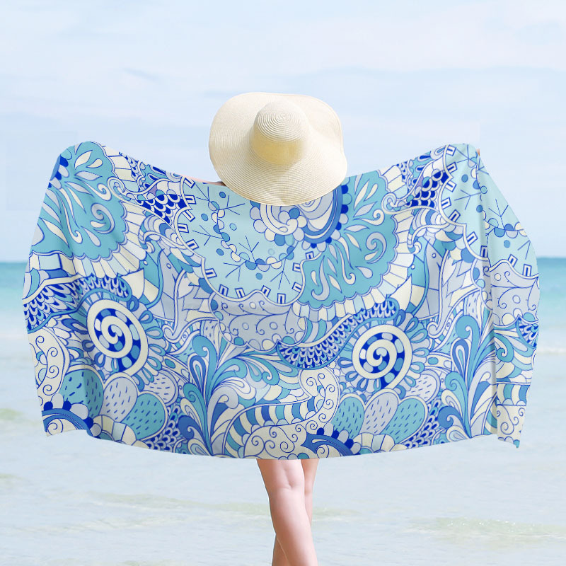 Nueva toalla de playa de microfibra de secado rápido de impresión digital, chal de protección solar de verano, toalla de baño de playa de terciopelo de doble cara