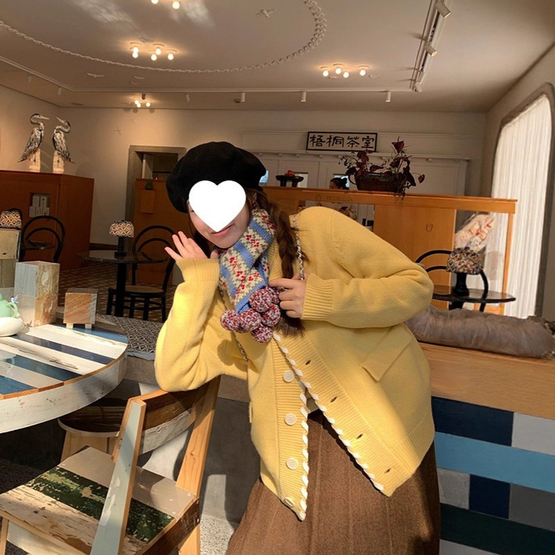 [Ms 11/28 New Product] Winter Edinburgh Single-Breasted Stand Collar Full Wool Knitted Cardigan