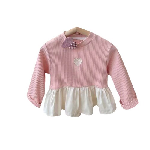 2024 New Spring Base Shirt for Girls, Children's Korean Style Long Sleeve Ribbed Edge Top for Baby Girls, Spring and Autumn Season Doll Shirt