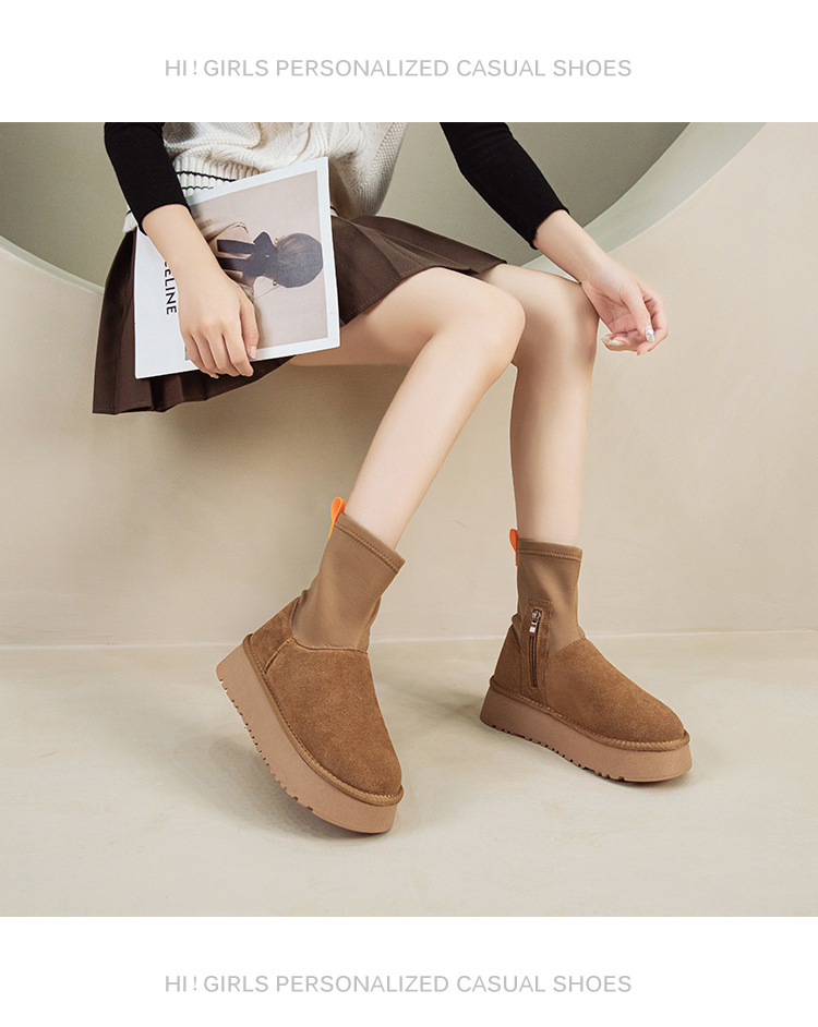 Stivaletti donna con suola spessa in pelle per inverno_voghion.com